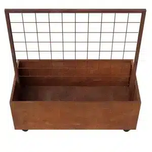THOR Plantekasse på hjul med espalier 120 cm - Cortenstål 60 cm Rionet (10 x 10 cm)