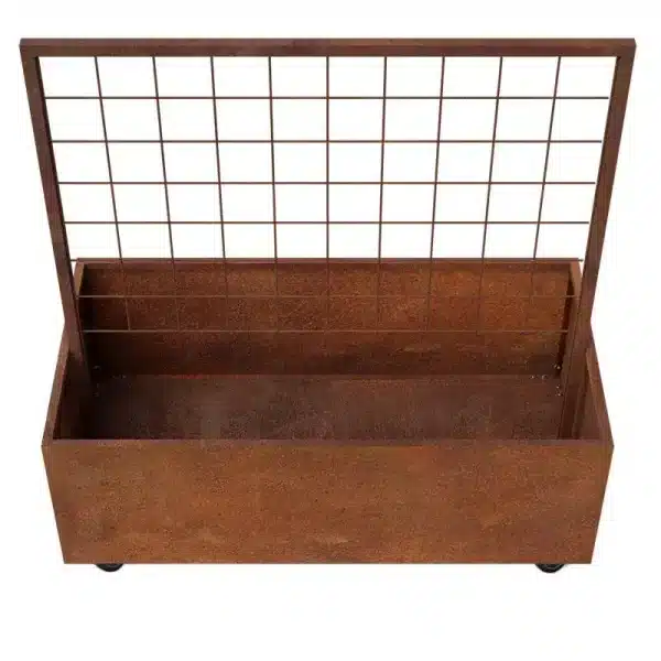 THOR Plantekasse på hjul med espalier 120 cm - Cortenstål 60 cm Rionet (10 x 10 cm)