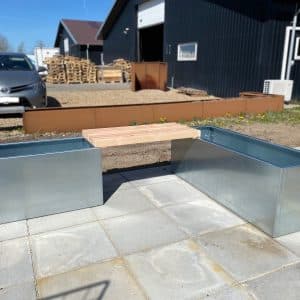 Plantekassesæt med bænk - 120 x 40 & 80 x 40 i galvaniseret stål